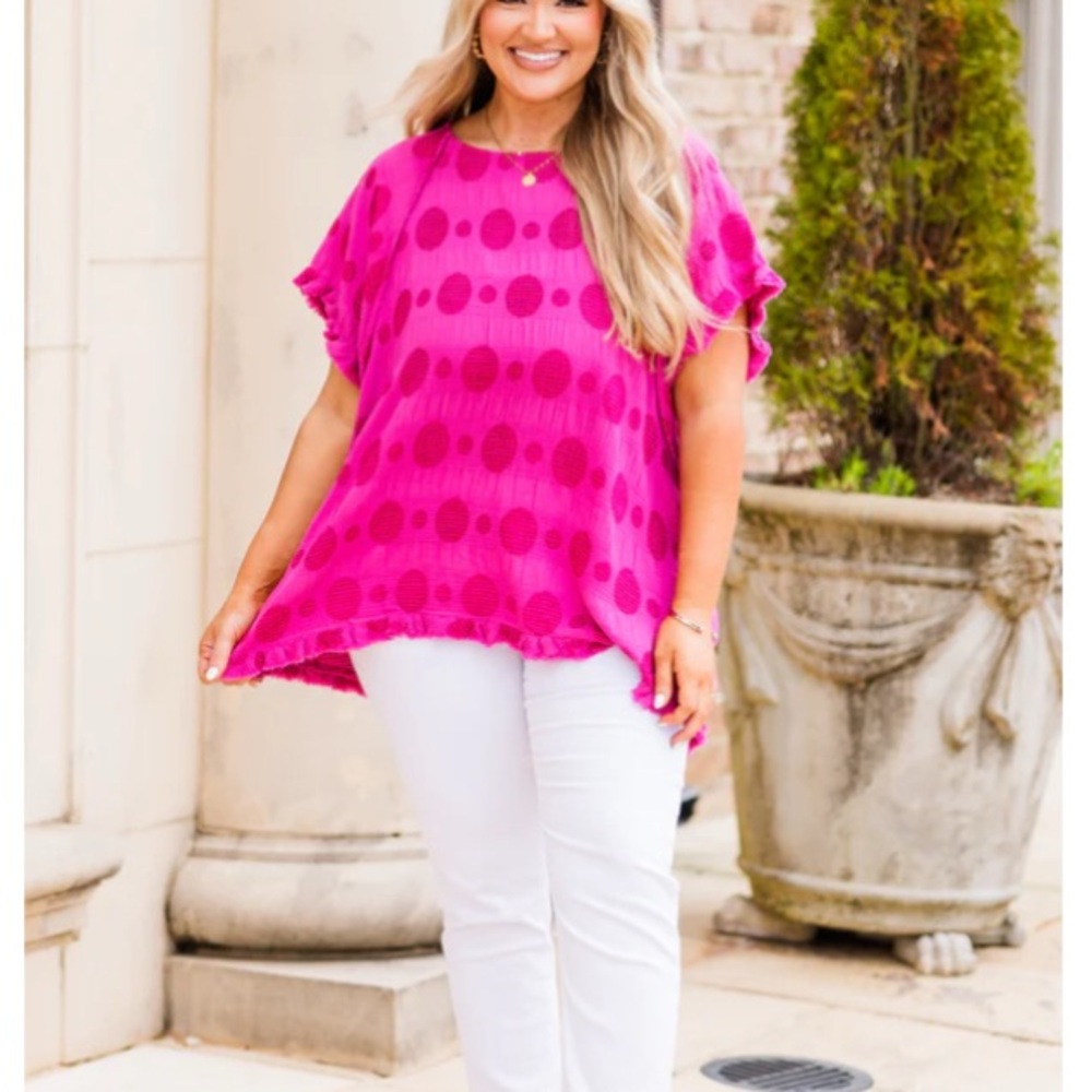Chic Soul Hot Pink Polka Dot Flutter Sleeve Blouse